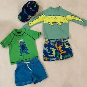 Carters Baby Boy Swimwear 9 Months 2 Sets, plus Sun/Swim Hat.